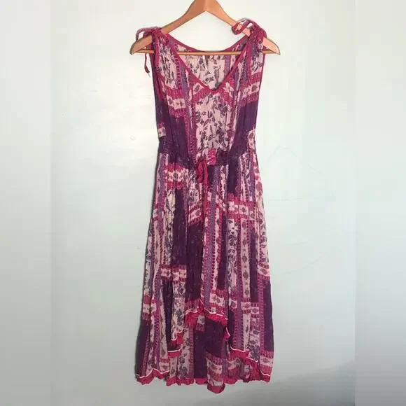 Free people rose garden dress in violet combo XS boho purple pink handkerchief - Picture 2 of 5
